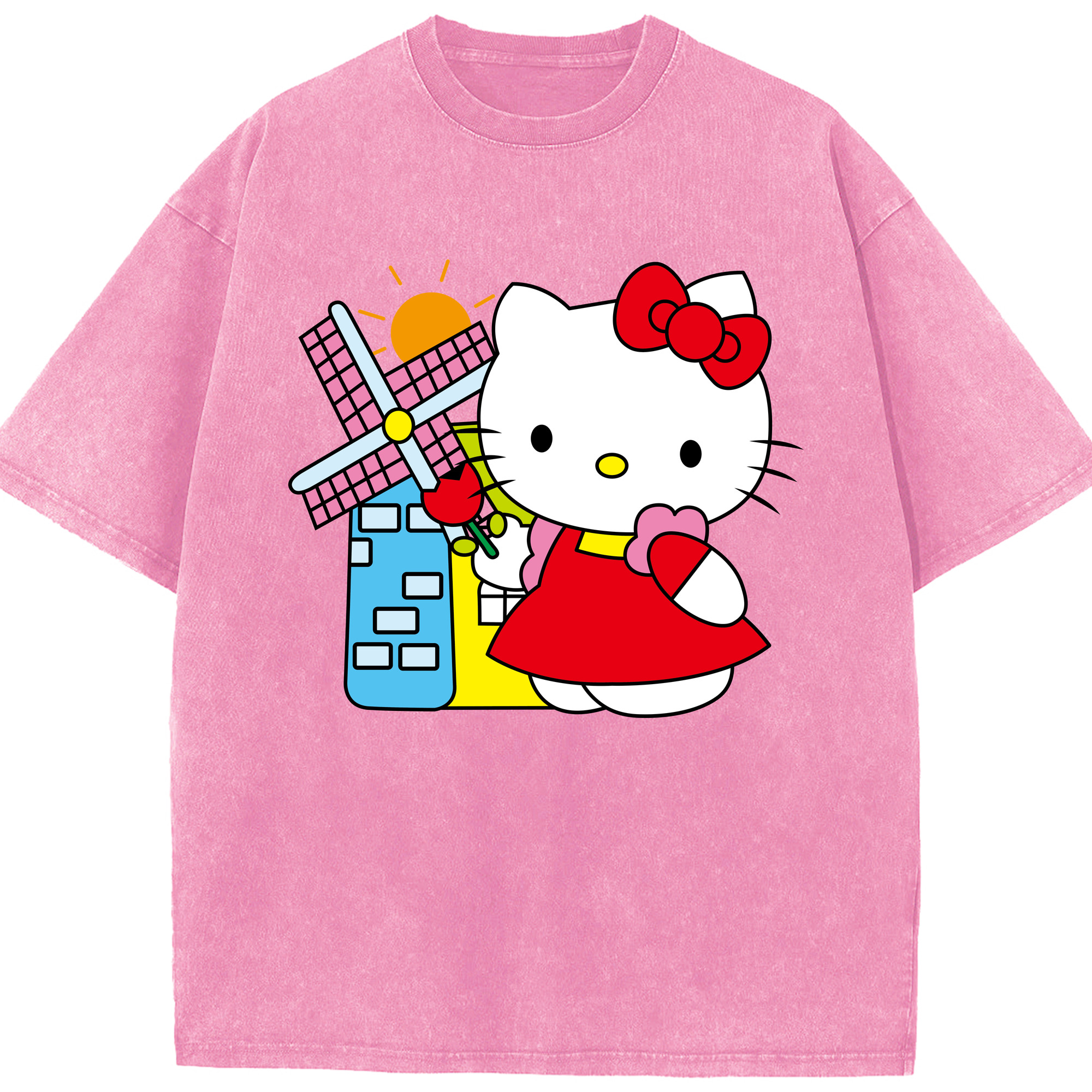 （画像用） Hello Kitty ハローキティ 綿100% ヴィンテージ風 半袖Tシャツ（フロントプリント）